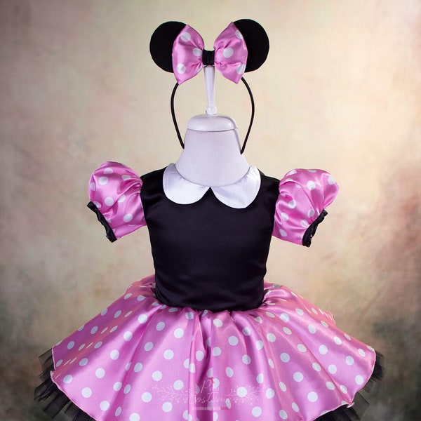 Traje rosa de Minnie Mouse, vestido de niña, vestido de cumpleaños de Minnie Mouse para ocasiones especiales