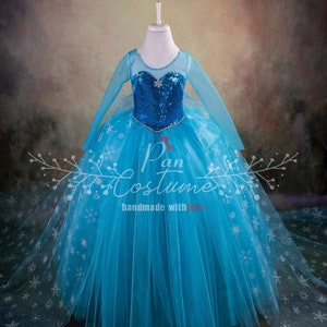 Elsa-kostuum, Elsa-verjaardagsjurk, feestjurk, ijsblauwe tutu-jurk