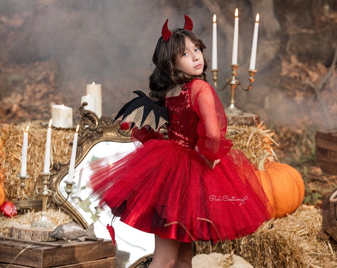 Featured listing image: Devil Costume for Girls, Halloween Costume, Halloween Party Dress