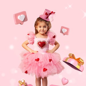 Pink Heart Dress for Girls, Valentines Day Dress for Toddler, Pink