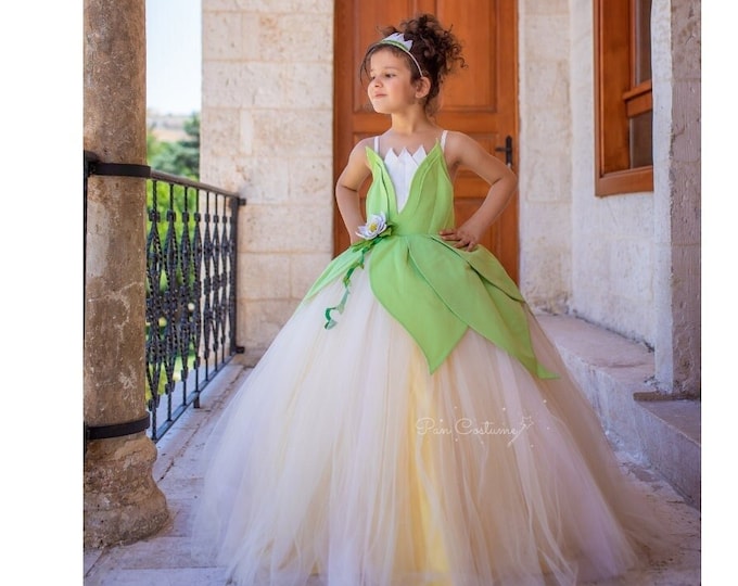 Featured listing image: Princess and the Frog Costume, Princess Tiana Dress, Disney Inspired, Halloween Costume