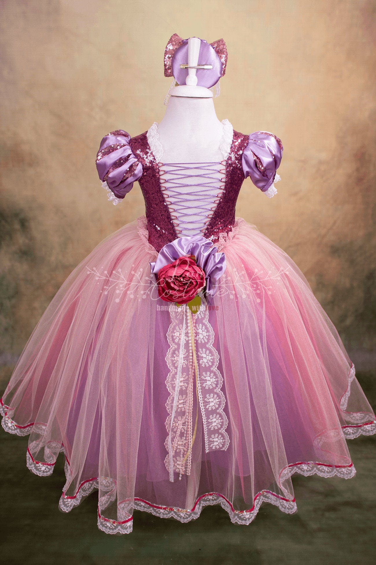 Robe Raiponce / ROBE TANGLED / Costume de princesse de luxe/ 4 pièces/  best-seller / Épingle à fleurs détachable/ robe pour tout-petits -   France