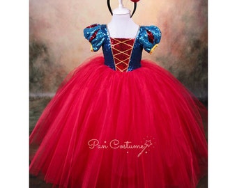 red and white princess dress Red Snow White Costume, Princess Birthday Dress, Halloween Costume