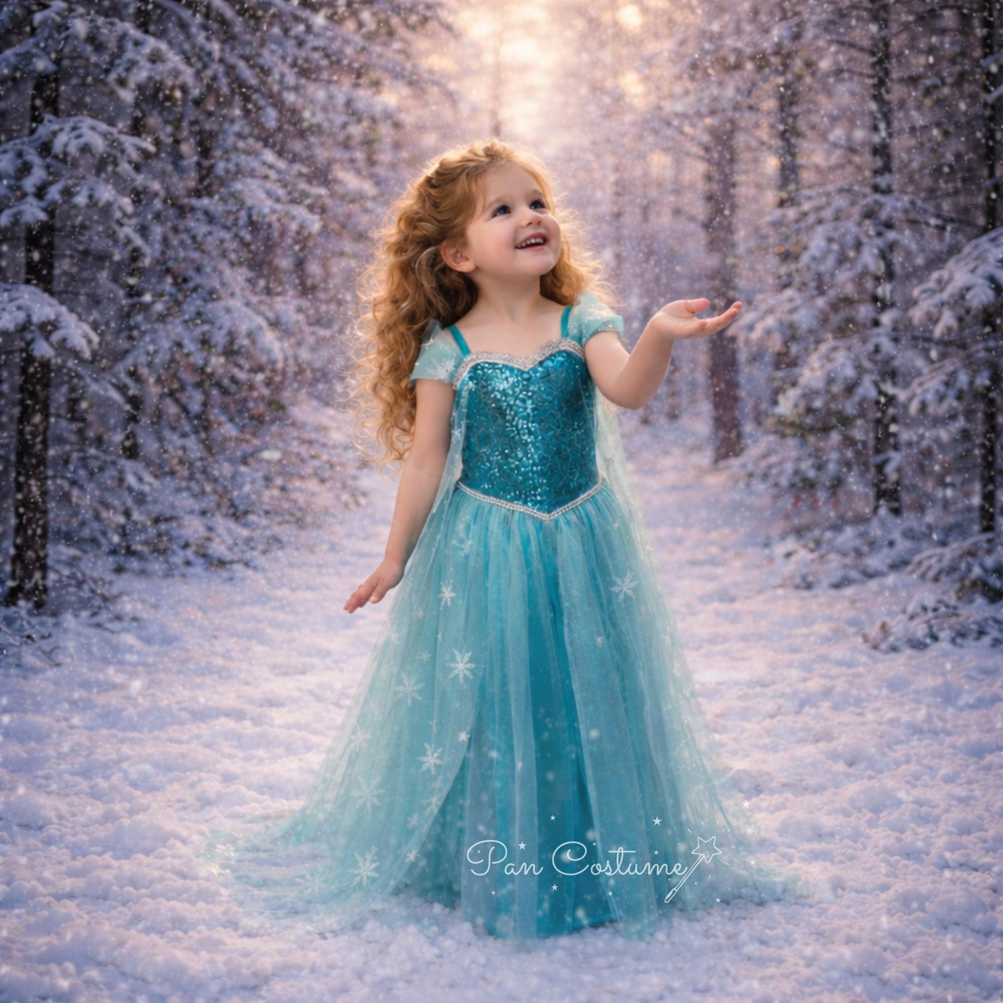 elsa winter dress Costume for Toddler, Blue Princess Dress, Party Gown Midnight Multi Premium and Luxury Elsa Size:54XL (5'9