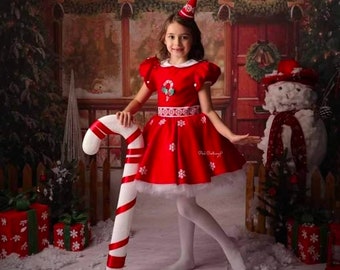 Girls Christmas Elf Costume Dress: Handmade Holiday Party Outfit