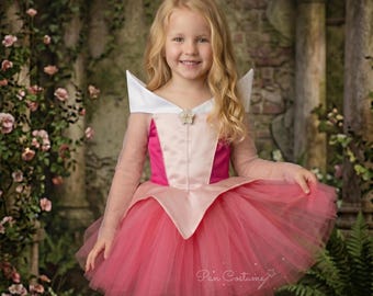 Disfraz de Bella Durmiente, minivestido de la Princesa Aurora, atuendo de Halloween para niña, vestido rosa para fiesta de cumpleaños