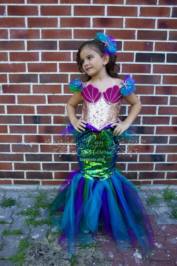 Costume de sirène Ariel pour filles, déguisement pour enfants