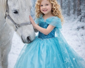 Girls Blue Princess Dress, Elsa Inspired Birthday Costume