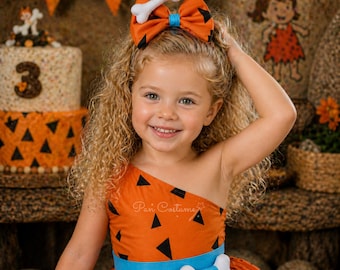 Disfraz naranja para el primer cumpleaños, atuendo de Halloween para bebé, vestido de fiesta con temática de la Edad de Piedra, tutú para sesión de fotos de niños pequeños.