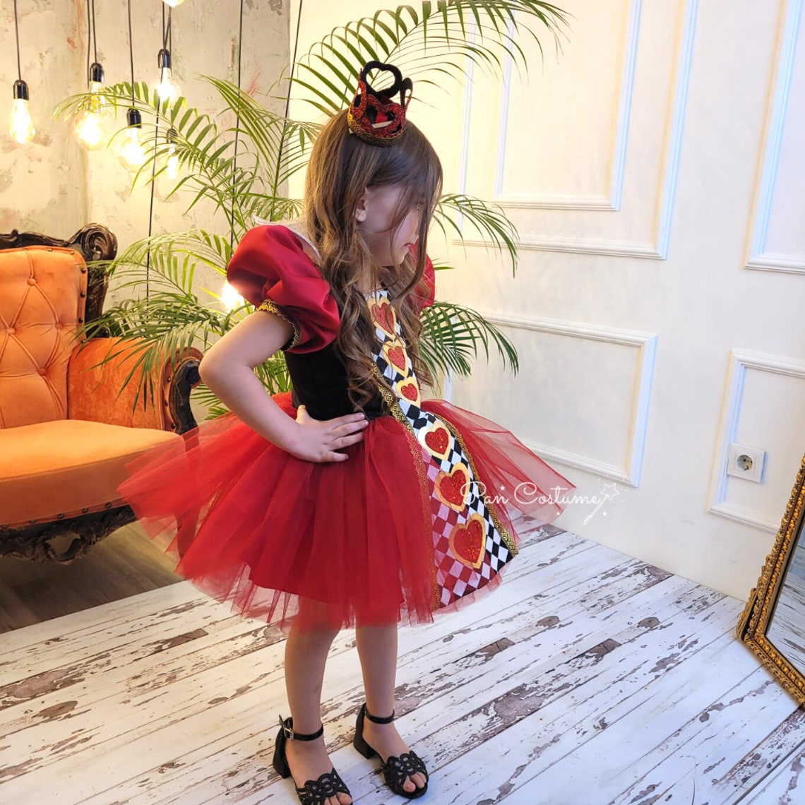 Queen Of Hearts Costume Childs Red Dress and Crown Headband