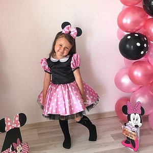 Minnie Mouse Dress and Headpiece Set for Toddlers, Minnie Birthday Costume, Halloween Costume