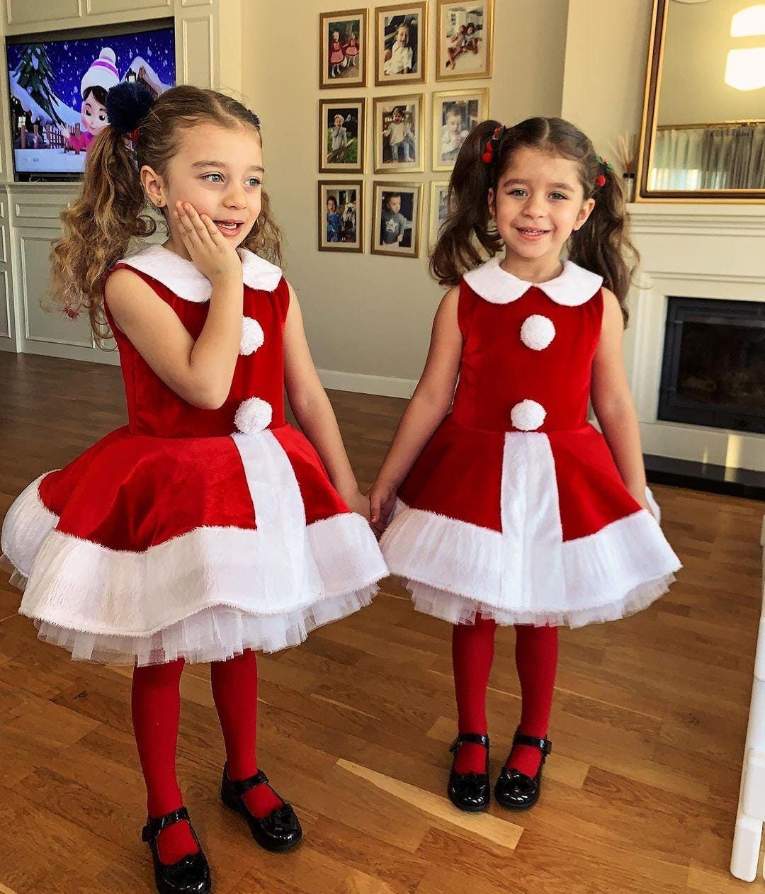 Vestido de veludo para o Natal infantil: Fantasia de Mamãe Noel