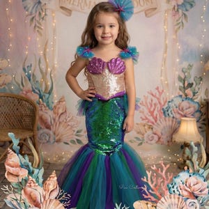 disney princess sparkle dress ariel Disney Princess Couture Ariel Blue Green Flip Sequin Scale Costume Dress 5/6