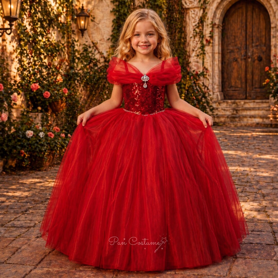 Red Princess Costume, Birthday Party Outfit, Ball Gown, Halloween Girl Dress, Christmas Gift