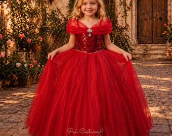 Red Princess Costume, Birthday Party Outfit, Ball Gown, Halloween Girl Dress, Christmas Gift