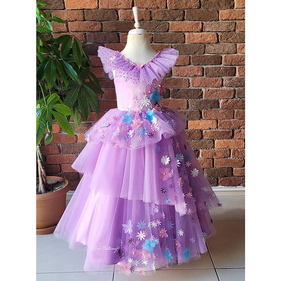 encanto isabela blue dress Encanto Costume Isabella Cosplay Translucent Short Sleeves Blue Dress – pro- costumes main image 1