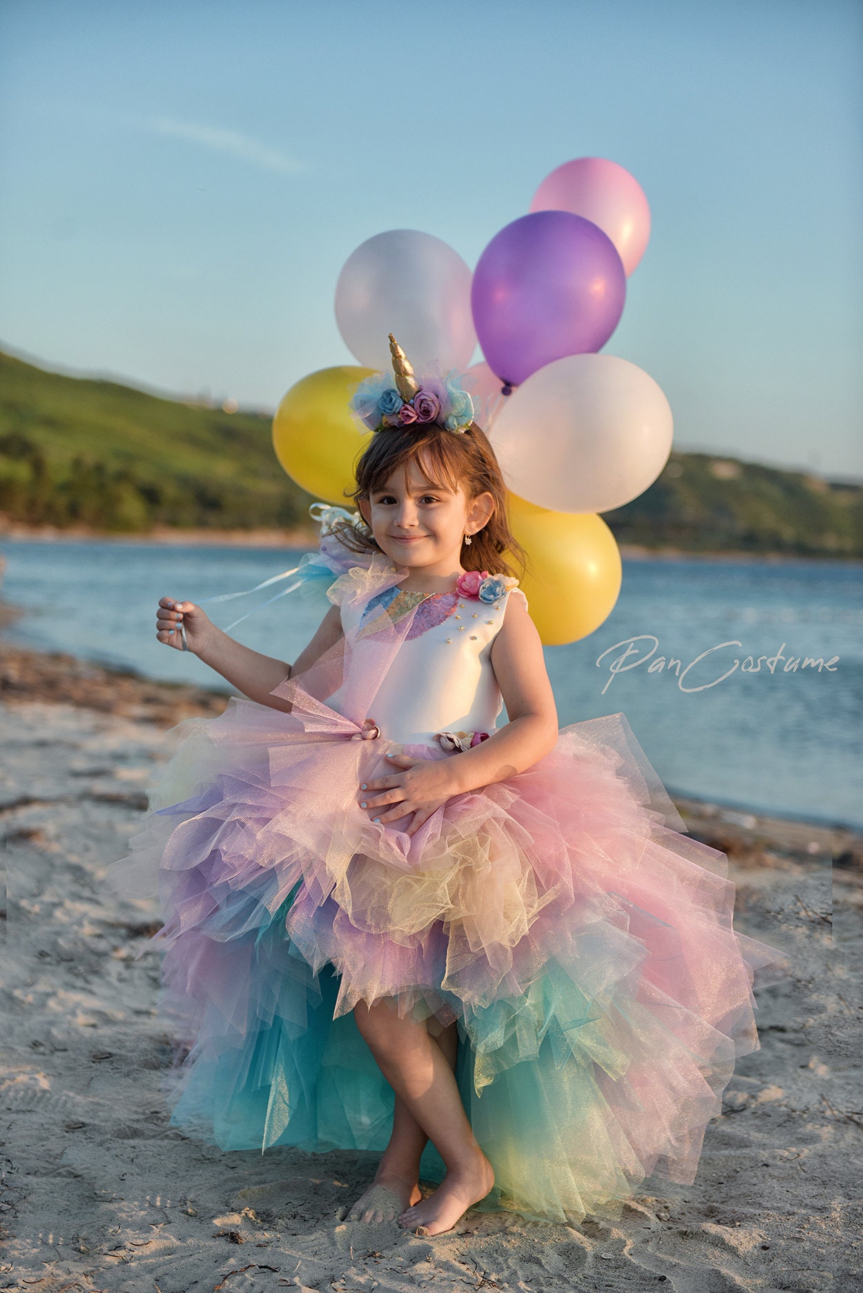  Disfraz de princesa de unicornio para niñas, disfraz de fiesta  de cumpleaños, vestido de tutú de Halloween con diadema, arcoíris de 7 a 8  años : Ropa, Zapatos y Joyería