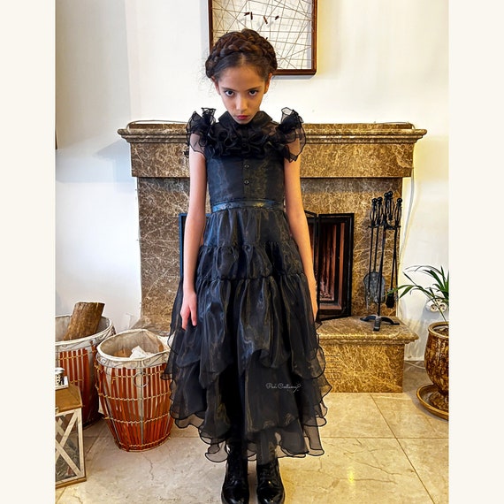 Wednesday Addams Cosplay Costume Long Party Formal Dress with Belts