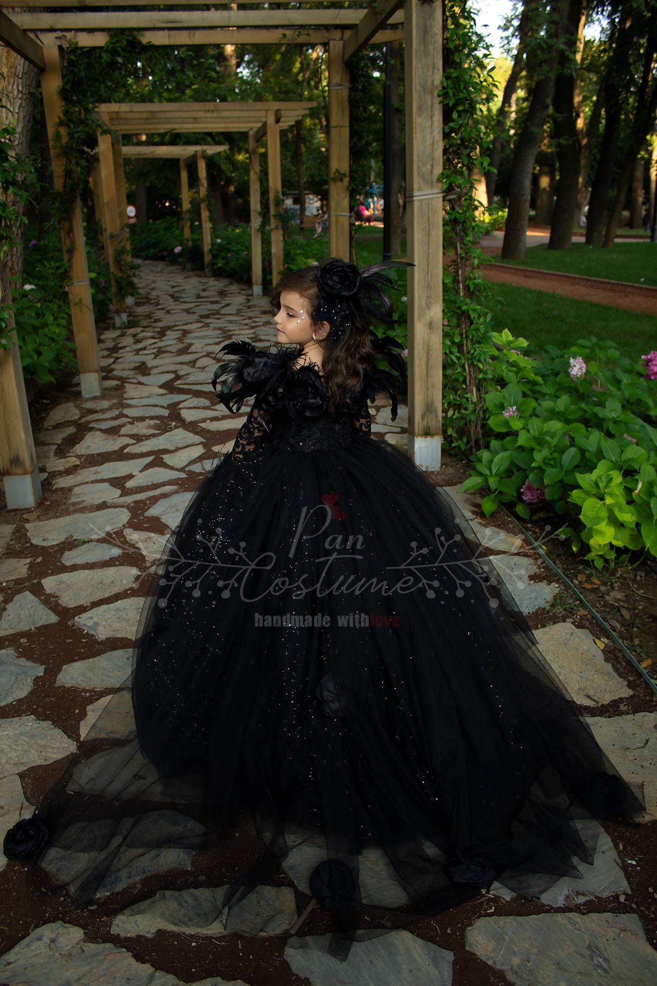 Kostüm mit Träger für Halloween Damen CHARMMA Übergroßes Gothic Halloween-Kleid Festlich A-Linie Schnürkleid mit Schmetterlingsärmeln