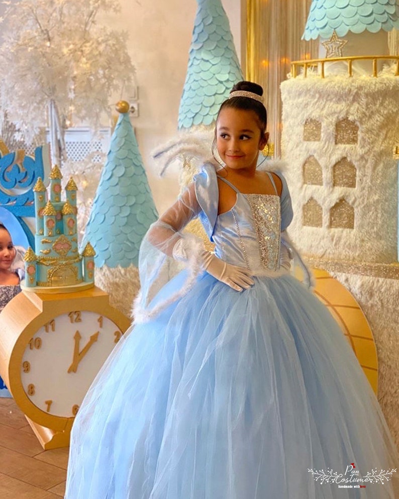 Ice Queen Party Gown The Snow Queen Costume for Girls Ice Blue Fluffy Tutu Dress