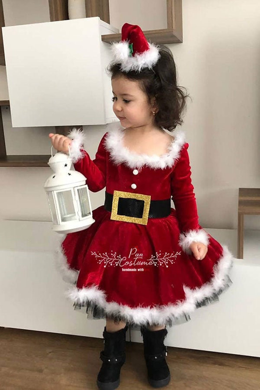 Halloween Costume Little Miss Santa Outfit Santa Christmas Dress, Girls Red  Tulle 1st Christmas Dress With