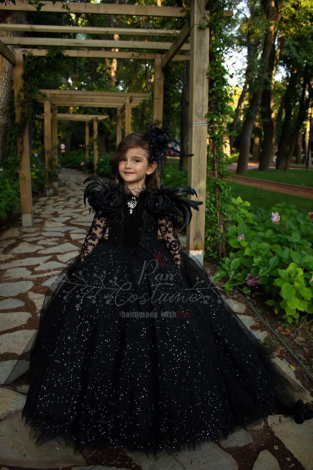 Filles Deluxe Gothic Prom Queen Rose & Noir Enfants Costume Halloween Robe Fantaisie 
