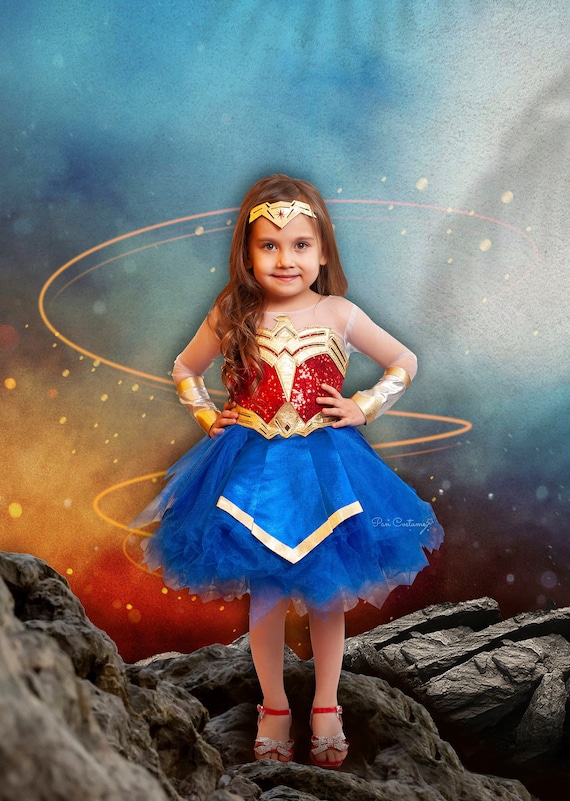 Disfraz de Super Mujer Inspirado en Super Héroe Ropa Ropa para niña Disfraces Vestido de Wonder Girl Disfraz de Halloween 