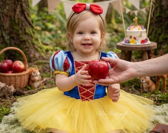 Snow White Baby Dress, Princess Birthday Party Costume, Ball Gown, Mini Tutu Outfit for Toddlers