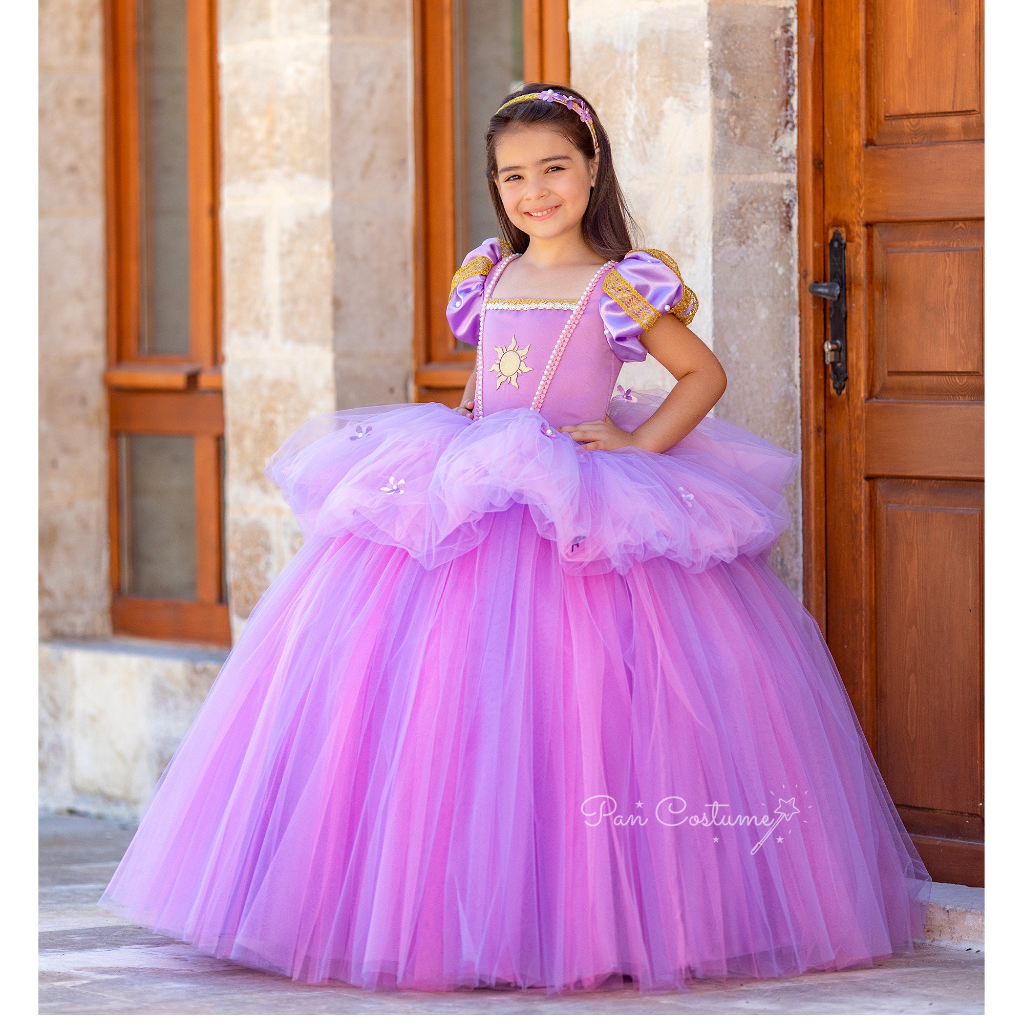 Girls Rapunzel Dress Birthday Princess Costume Fancy Dress for 1-7 Year 