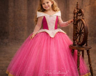 Princess Aurora Long Dress, Sleeping Beauty Birthday Outfit, Halloween Kids Costume, Toddler Ball Gown