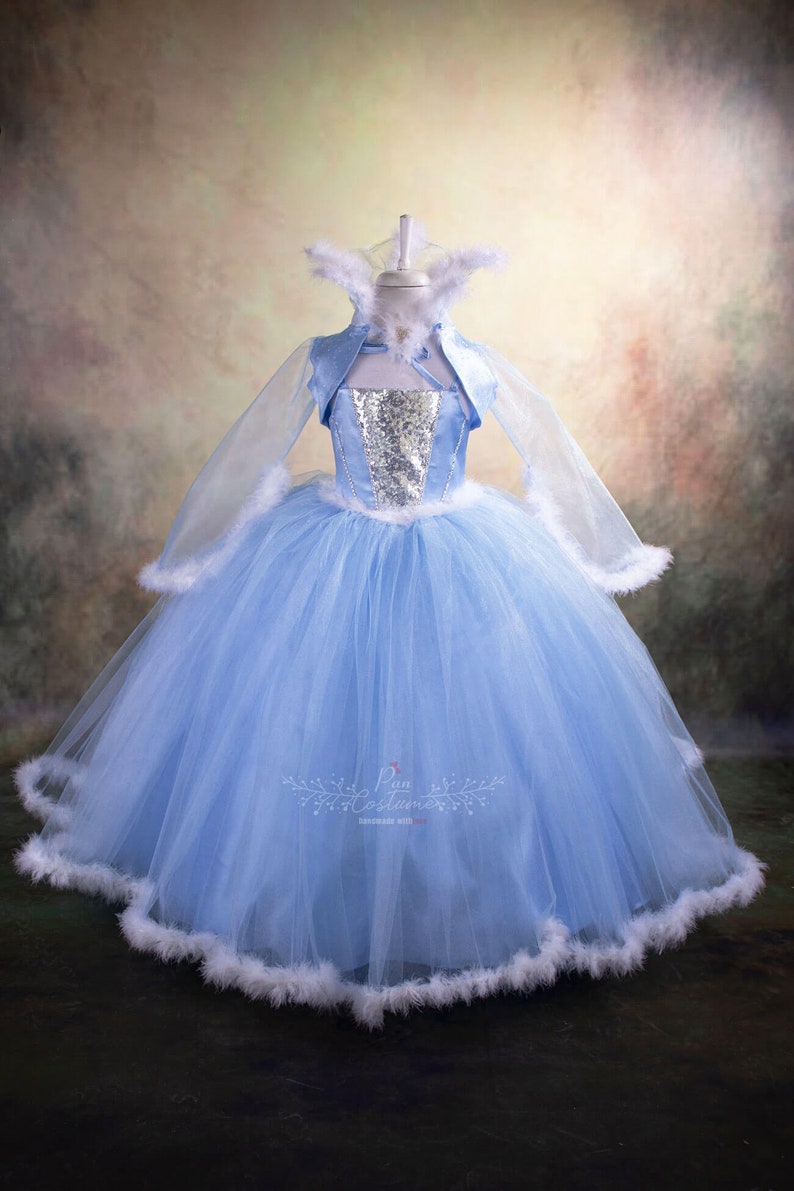 Ice Queen Party Gown The Snow Queen Costume for Girls Ice Blue Fluffy Tutu Dress
