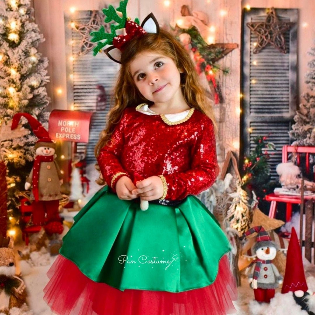 Reindeer Christmas Dress for Girls Red ...