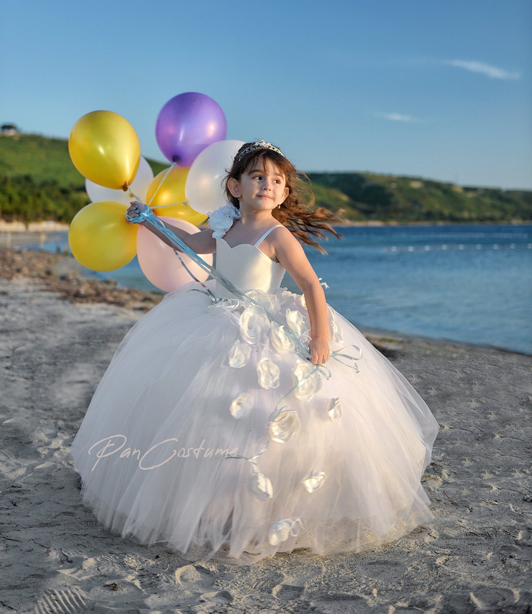 Dama de honor junior, disfraz de princesa blanca, vestido de