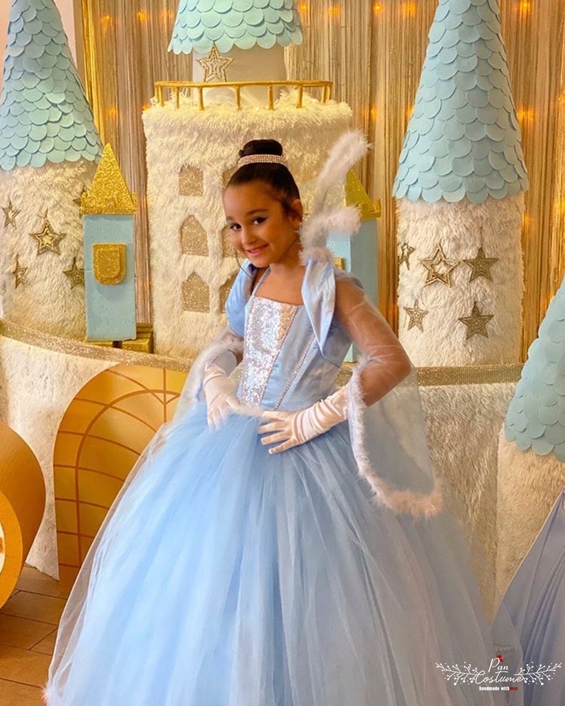 Ice Queen Party Gown The Snow Queen Costume for Girls Ice Blue Fluffy Tutu Dress