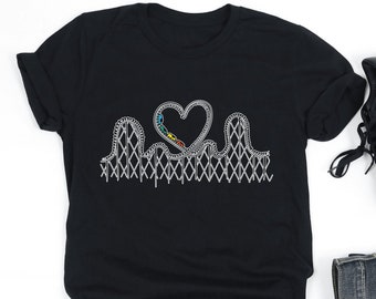 Rollercoaster Heart Shirt, Rollercoaster Shirt, Amusement Park Shirt, Rollercoaster Gift, V-Neck, Tank Top, Sweatshirt, Hoodie