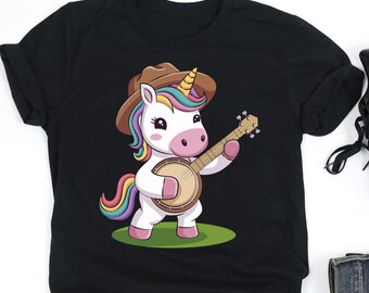 Unicorn Playing Banjo Shirt, Unicorn Shirt, Unicorn Lover Gift, Banjo Player Shirt, Banjo Lover Gift, V-Neck, Tank Top, Sweatshirt, Hoodie