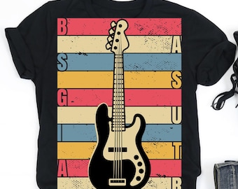 Retro Bass Guitar Shirt, Bass Guitar Player Shirt, Bass Guitarist Shirt, Bass Guitar Musician Gift, V-Neck, Tank Top, Sweatshirt, Hoodie