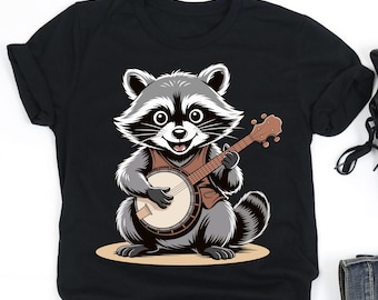 Raccoon Playing Banjo Shirt, Raccoon Lover Shirt, Raccoon Lover Gift, Banjo Player Gift, V-Neck, Tank Top, Sweatshirt, Hoodie