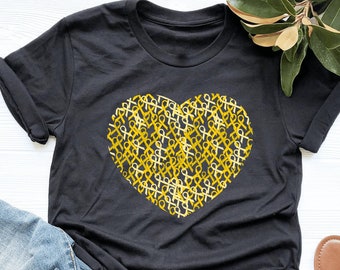 Childhood Cancer Ribbon Heart Shirt, CCAM, Gold Ribbon, Cancer Awareness Month, Cancer Awareness Tee, Tank Top, Sweatshirt, Hoodie