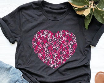 Breast Cancer Ribbon Heart Shirt, Cancer Awareness Tee, Breast Cancer Ribbon, Breast Cancer Gifts, V-Neck, Tank Top, Sweatshirt, Hoodie