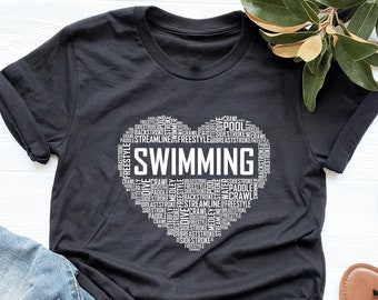 Swimming Heart Shirt, Swimming Lover Shirt, Swimmer Gift, Swimming Heart, V-Neck, Tank Top, Sweatshirt, Hoodie