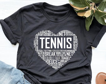 Tennis Heart Shirt, Tennis Tshirt, Tennis Shirt, Tennis Coach Gift, Tennis Player Gift, V-Neck, Tank Top, Sweatshirt, Hoodie