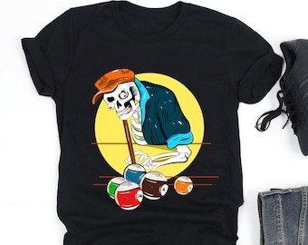 Skeleton Playing Billiards Shirt, Billiard Lover Shirt, Skeleton Halloween Shirt, Billiard Player Gift, V-Neck, Tank Top, Sweatshirt, Hoodie