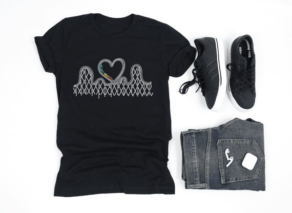 Rollercoaster Heart Shirt, Rollercoaster Shirt, Amusement Park Shirt, Rollercoaster Gift, V-Neck, Tank Top, Sweatshirt, Hoodie
