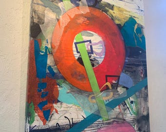 Abstraktes Mixed Media Bild: Kreise, Winkel, Strukturmuster - Originales Gemälde