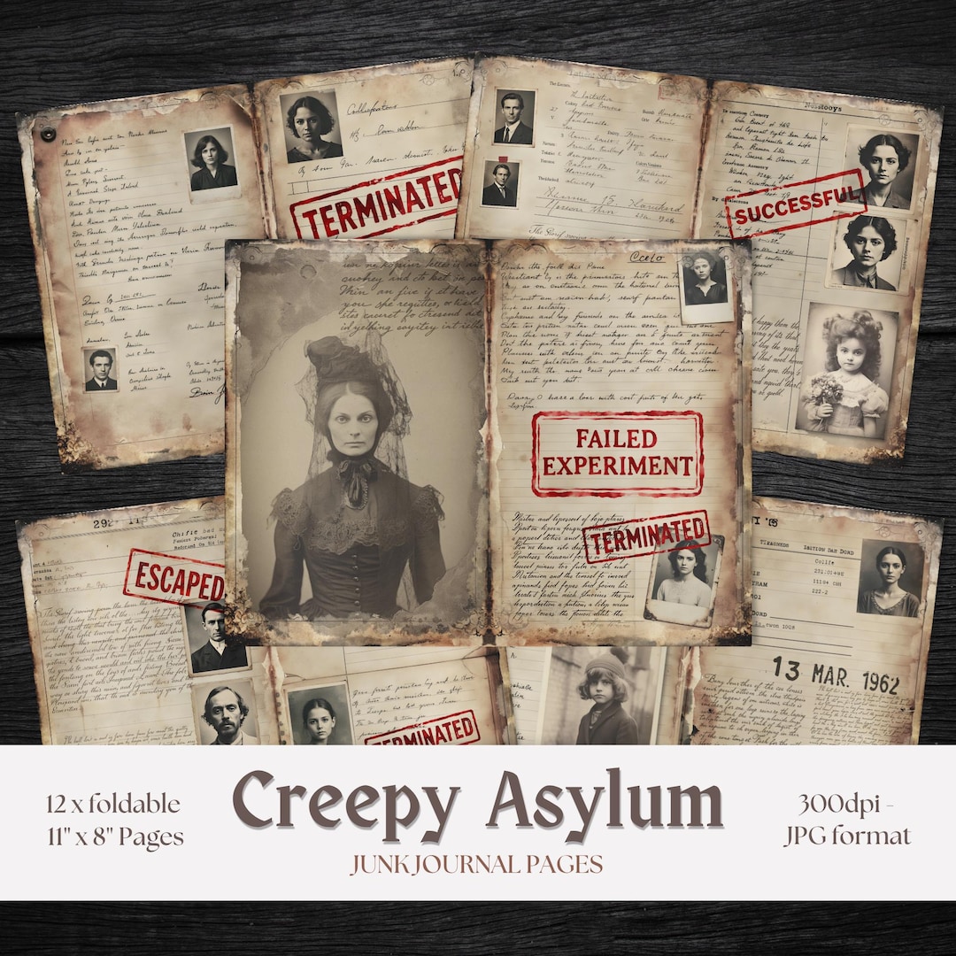Asylum Junk Journal Pages Bundle - Creepy Lunatic Asylum - Foldable US ...