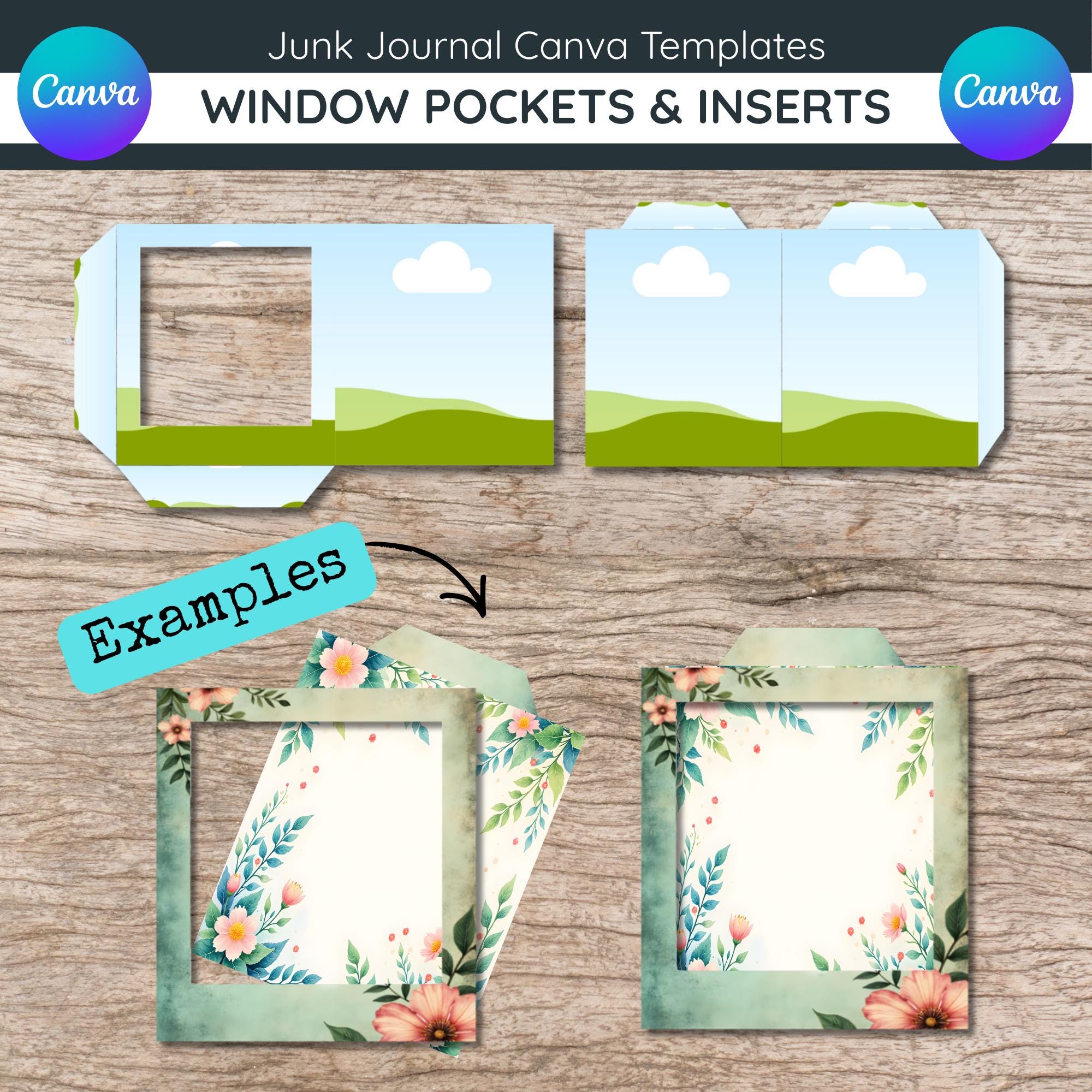 Junk Journal Window Pocket Kit Canva Templates, Ephemera Pocket Inserts ...
