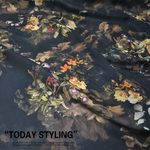 Black Silk Cotton Blend Fabric With Big Floral Print Fabric by Etsy