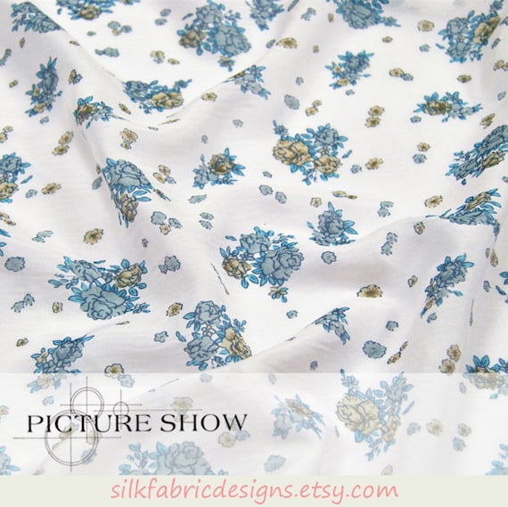 White Silk Cotton Blend Fabric With Small Floral Print Fabric By The Yard Width 55 inch