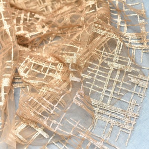 Gold Sequins Fashion Stripes Lace Fabric Wedding Dress Mesh Fabric Width 51 inch